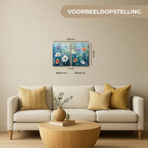 Bloemen - Kleurrijk - Blauw - Natuur Canvas - Meerluiken 2 luik klein -sfeer6-formaat-