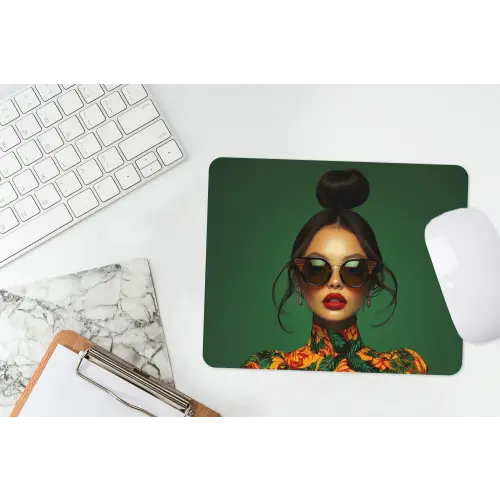 Vrouw - Groen - Modern - Bril - Abstract muismat rubber klein -witbureau