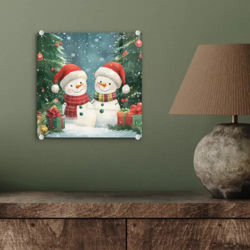 Sneeuwpop - Kerstsneeuw - Groen - Rood plexiglas 5mm klein -sfeer3