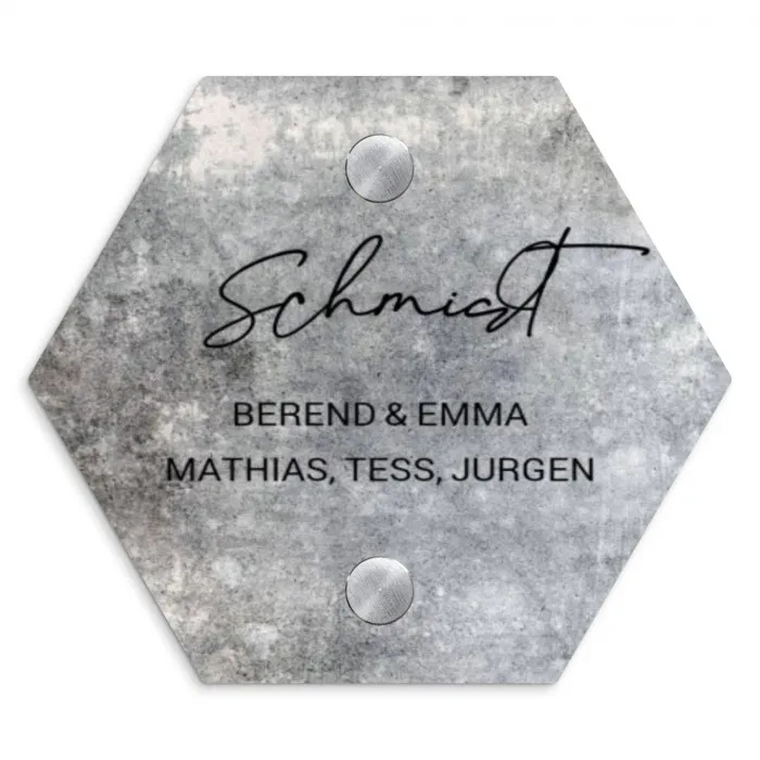 Beton - Sierlijk Naambord Hexagon klein -3d