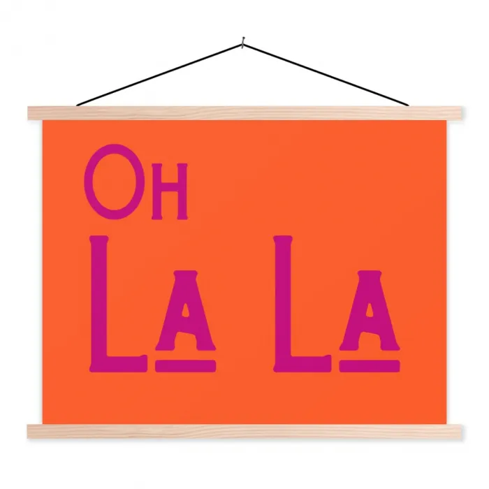 Oh la la - Oranje - Roze - Scheeflettertype textielposter latten blank klein -3d