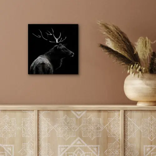 Hert - Zwart - Portret - Gewei - Dieren aluminium wit klein -sfeer4