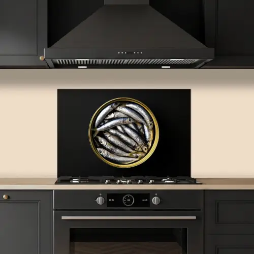 Sardines - Vissen - Rond - Zwart keuken achterwand spatscherm klein -sfeer1