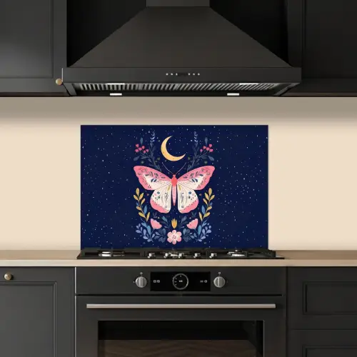 Vlinder - Maan - Bloemen - Sterrenhemel keuken achterwand spatscherm klein -sfeer1