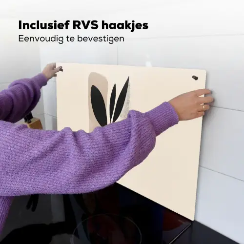 Plant - Beige - Japandi Inductie beschemer met haakjes klein -ky-ophangen-nl