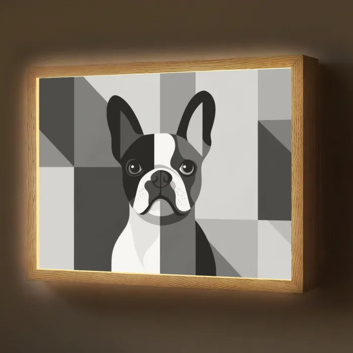 Buldog - Zwart - Abstract - Vlakken Light Box met batterij (Wandlamp) middel -z3d_website