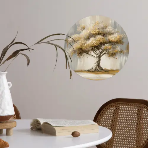 Boom - Bladeren - Abstract - Wit Wandcirkel behangsticker klein -sfeer3