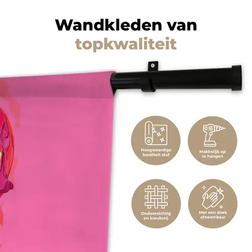 Felroze - Tanden - Schedel Wandkleed katoen klein -sfeer2