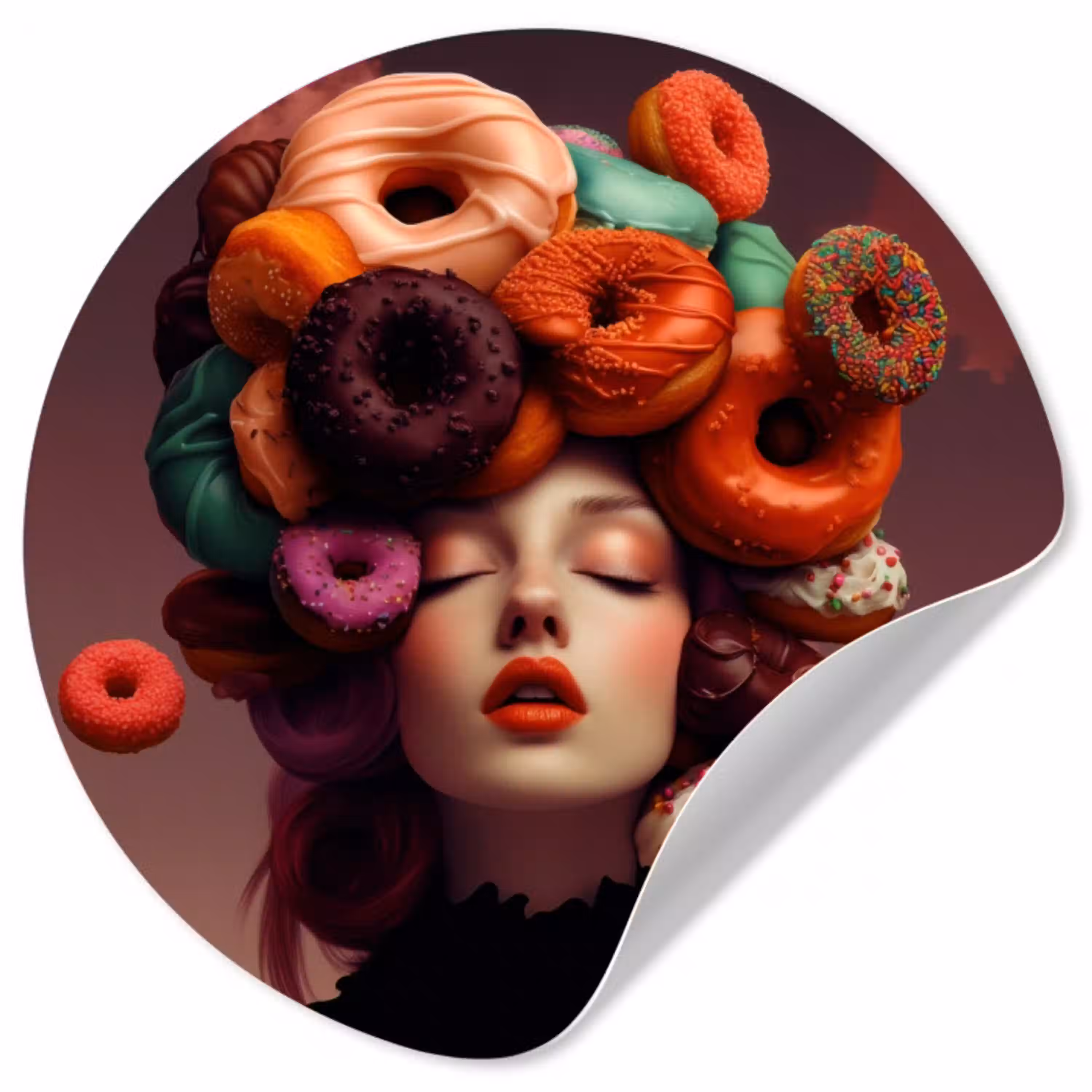 Vrouw - Donuts - Kleurrijk Wandcirkel behangsticker klein -3d