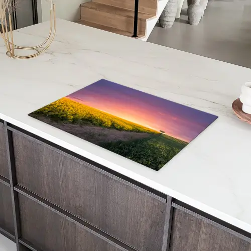 Bloemen - Weg - Lucht - Geel - Paars - Zonsondergang - Natuur Inductie beschermer vinyl 3mm klein -sfeer8