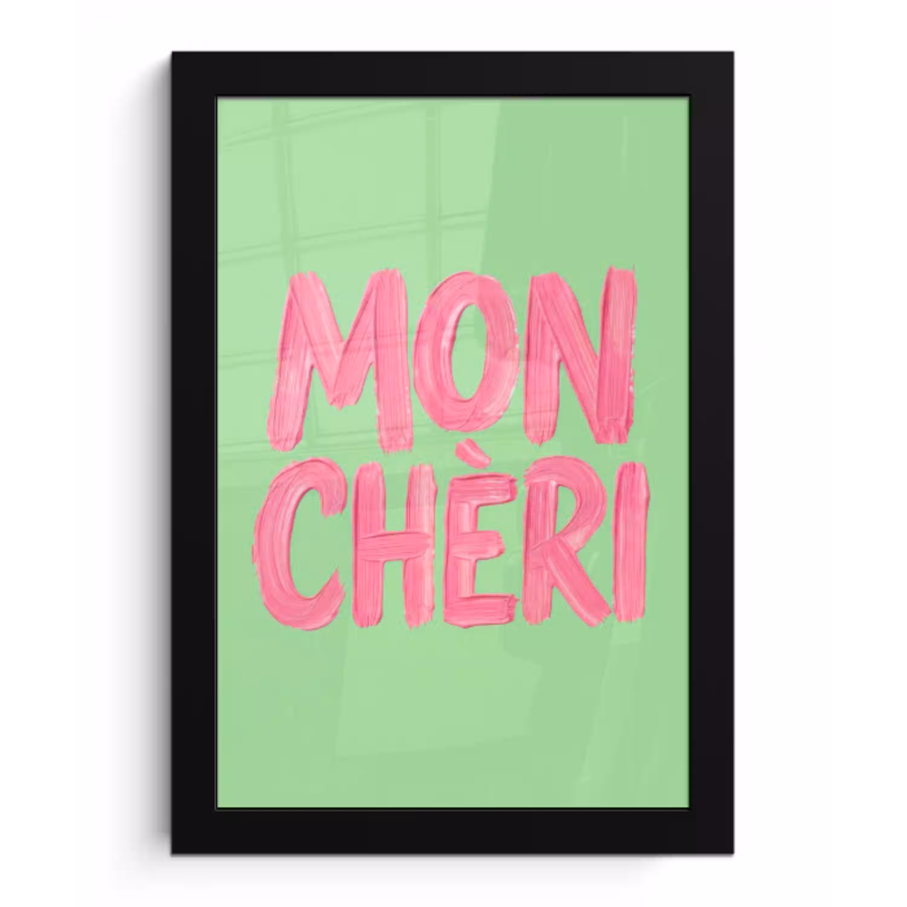 Mon cheri - Groen - Roze fotolijst zwart zonder passe partout klein -3d