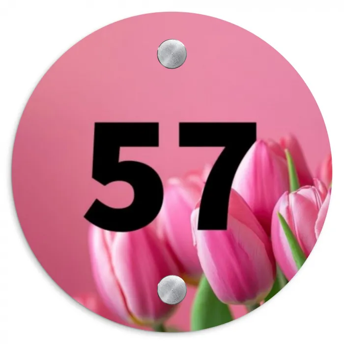 Roze tulpen - Traditioneel Naambord Rond klein -3d