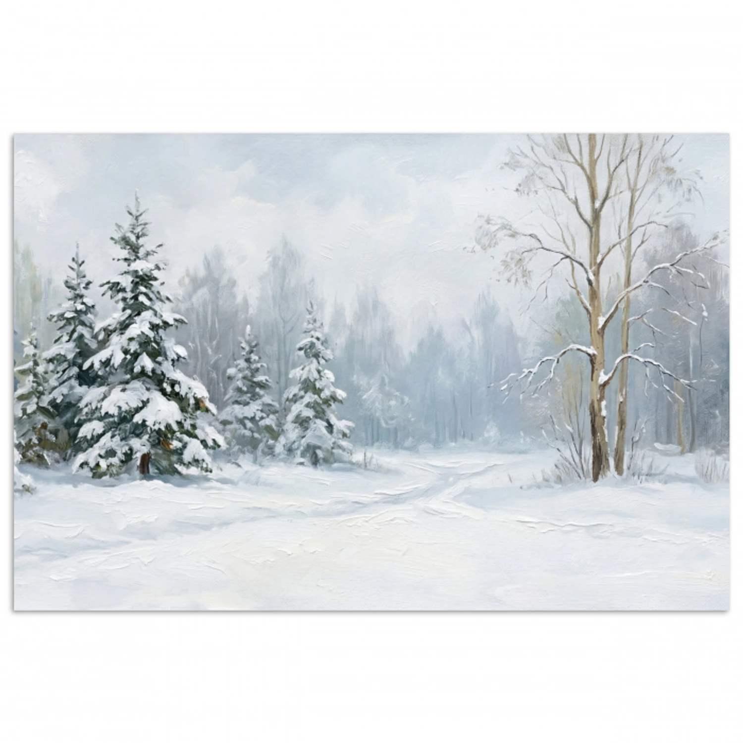 Bospad - Dennen - Sneeuw - Winter - Rustgevend poster papier klein -3d