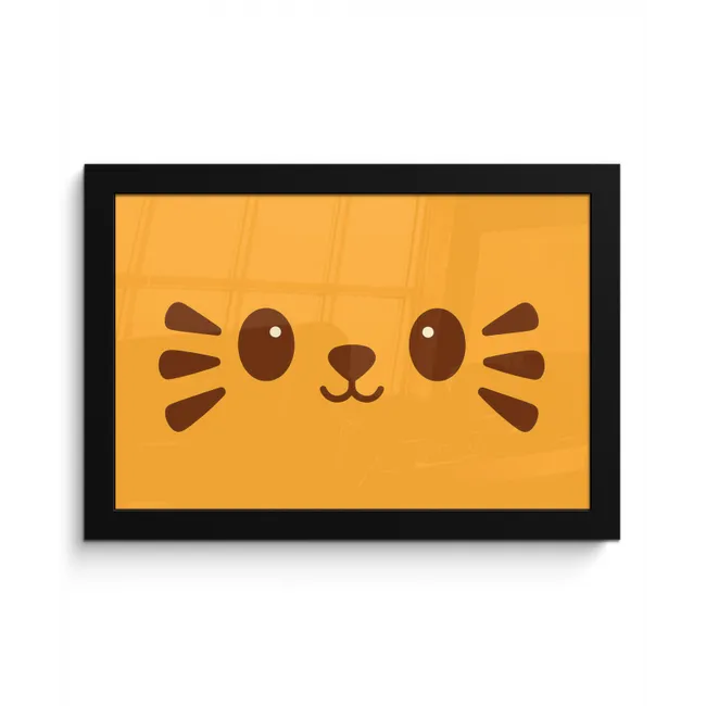 Kat - Simplistisch - Oranje - Vrolijk fotolijst zwart zonder passe partout klein -3d