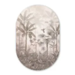 Jungle - Banenboom - Kolibrie - Beige Wandcirkel Ovaal Aluminium middel -3d