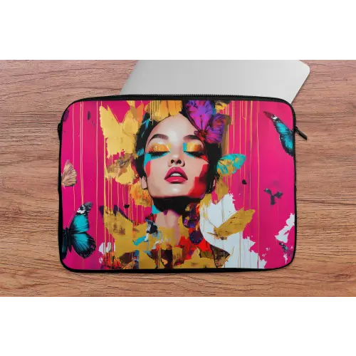 Vrouw - Abstract - Kleurrijk laptophoes neopreen klein -tafel