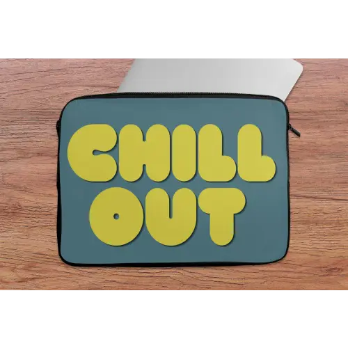 Chill out - Geel - Blauw laptophoes neopreen klein -tafel