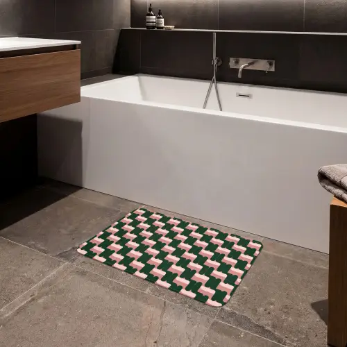Vlechtpatroon - Groen - Roze - Geometrisch Badmat klein 997 -sfeer3