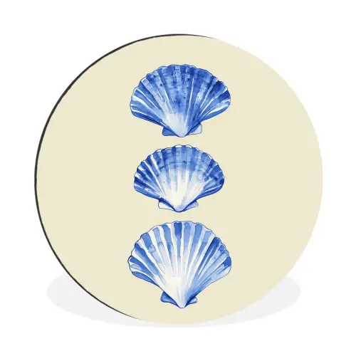 Schelpen - Blauw - Beige Wandcirkel aluminium klein -3d