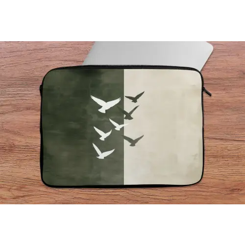 Japandi - Vogel - Groen laptophoes neopreen klein -tafel