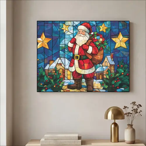 Kerstman - Glas - Kleurrijk Textielframe - compleet frame klein -sfeer2