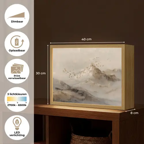 Berglandschap - Mist  - Penseelstreken Light Box met batterij (Wandlamp) middel -USP_websiteoverzichtNL