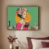 Retro - Vrouw - Stad - Zon Textielframe - compleet frame klein -sfeer1