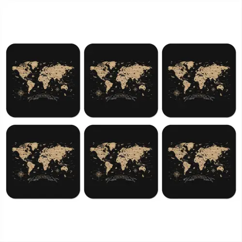 Wereldkaart - Beige - Zwart onderzetter kurk middel -3d