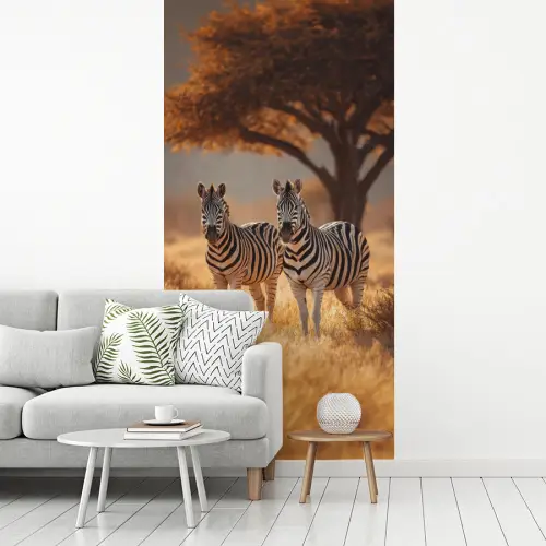 Zebra's - Savannelandschap - Gras fotobehang vinyl groot -woonkamer