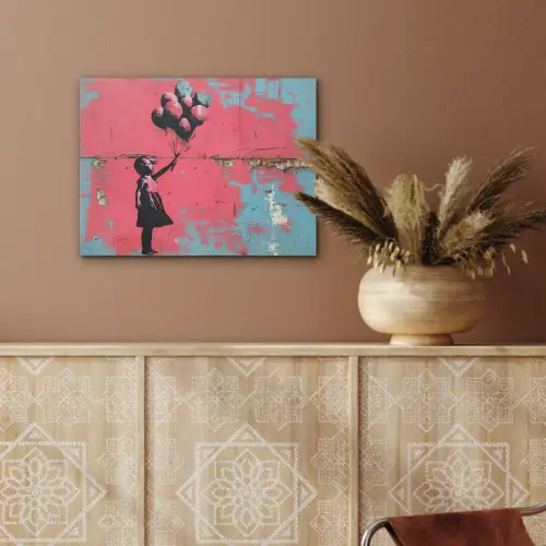 Graffiti - Meisje - Ballon - Banksy - Street art PET vilt klein -sfeer4