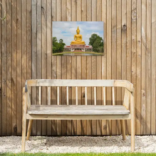 Boeddha - Buddha beeld - Goud - Religie Tuinposter op houten frame 2 cm dik klein -sfeer4