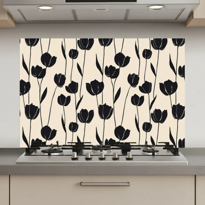 Tulpen - Patroon - Zwart keuken achterwand spatscherm klein 900 -3d_website