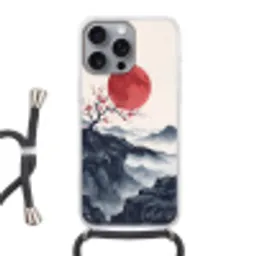 Kersenbloesem - Oosters - Rood Hoesje iPhone 16 Pro Max met koord klein -3d