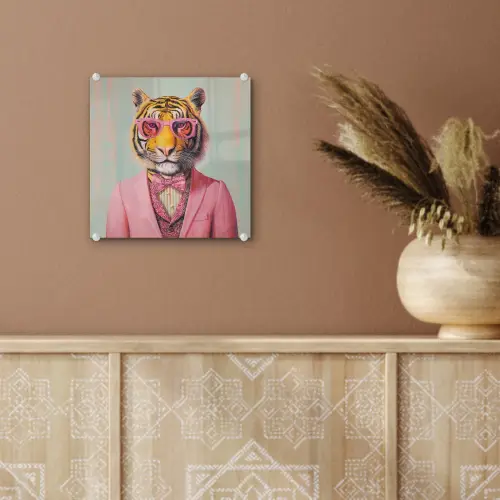 Tijger - Strik - Jasje - Roze plexiglas 5mm klein -sfeer5
