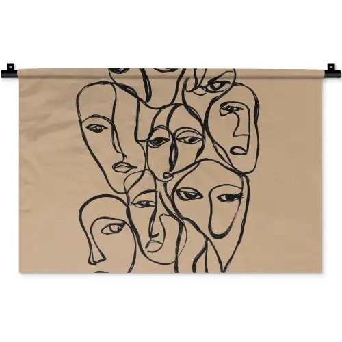 Gezichtenzee - Lijntekening - Abstract Wandkleed katoen klein -zz3d