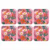 Roze - Bloemen - Wit - Oranje onderzetter kurk middel -3d