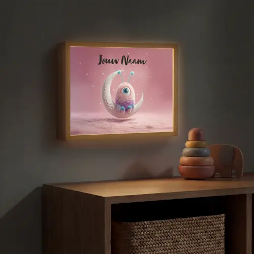 Maan - Monster - Roze Light Box met batterij (Wandlamp kind) middel -sfeer5_kind
