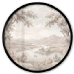 Rivierlandschap - Bergen - Natuur - Vintage - Beige Fotolijst rond zonder passe partout klein -3d