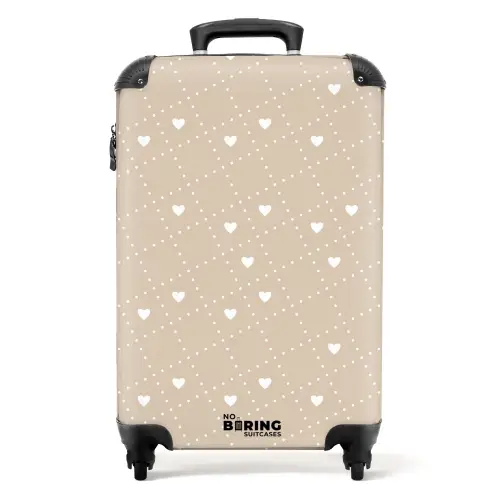 Beige achtergrond met witte hartjes NBS - Handbagage koffer - Volwassenen Unisex middel -productfoto_recht