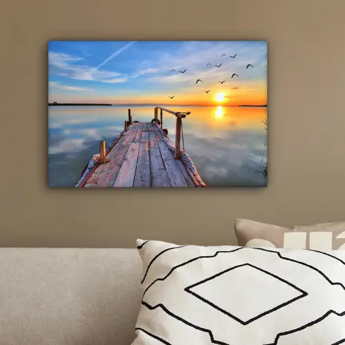 Water - Steiger - Vogels - Zonsondergang - Horizon canvas 2cm klein -sfeer3