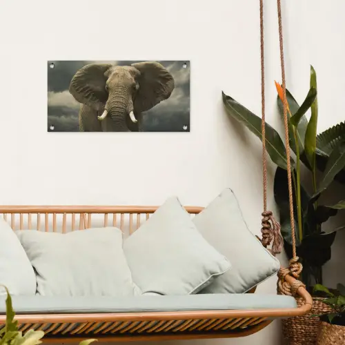 Afrikaanse olifant tegen de donkere wolken tuinposter los doek klein -sfeer7