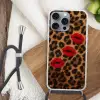 Lippen - Drie - Rood - Panterprint Hoesje iPhone 16 Pro Max met koord klein -sfeer4