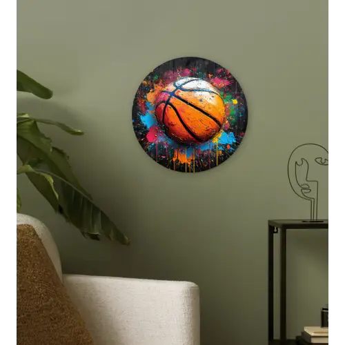 Graffiti - Basketbal - Verf - Sport Wandcirkel kunststof plaat 5mm dik klein -sfeer3