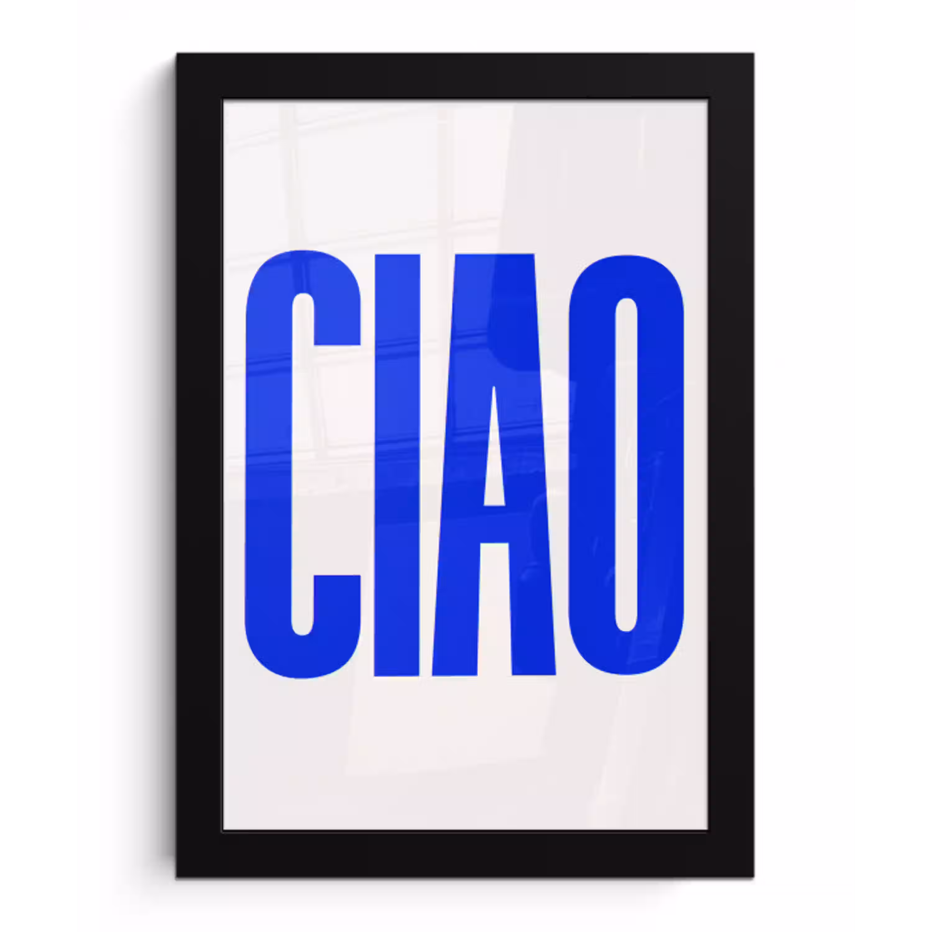 Ciao - Hoofdletters - Blauw - Minimalistisch fotolijst zwart zonder passe partout klein -3d