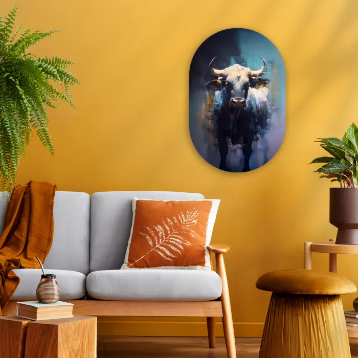 Stier - Zwart - Abstract - Horens Wandcirkel Ovaal Forex klein -sfeer4