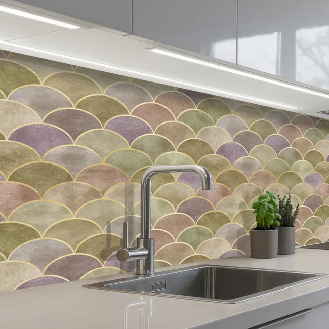 Zacht - Goud - Kleurrijk keuken achterwand 2 middel 871 -3d_schuin