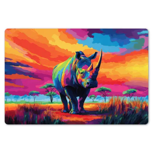 Neushoorn - Zonsondergang - Savanna - Kleurrijk Placemat vinyl groot -zzsfeer1_Kitchenyeah-website