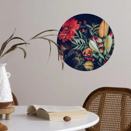 Boeket - Stilleven - Bloemen - Planten - Rood Wandcirkel behangsticker klein -sfeer3