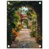 Doorkijk - Bloemen - Poort - Stenen tuinposter los doek klein -3d