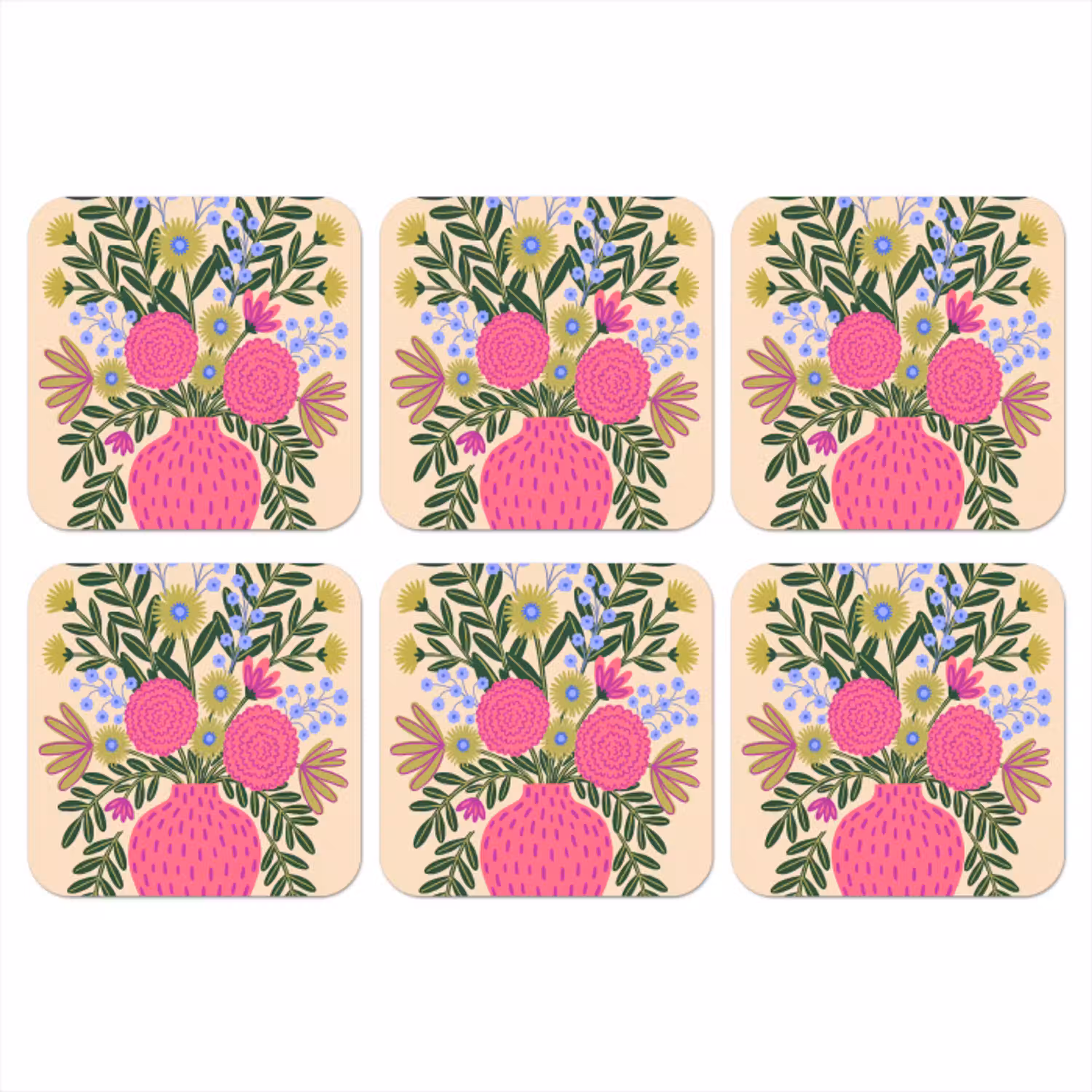 Bloemen - Boeket - Natuur - Abstract - Roze onderzetter kurk middel -3d